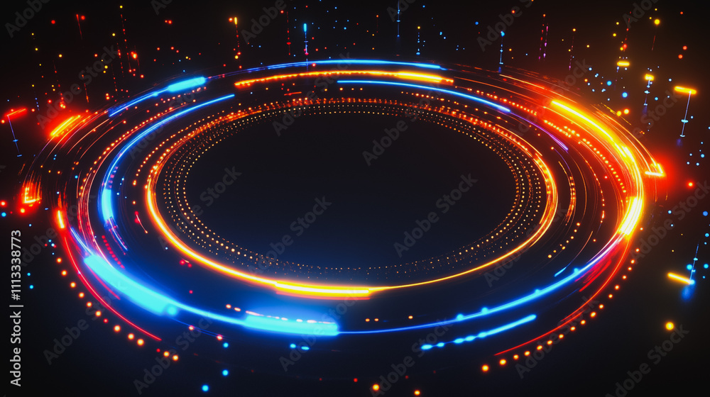 Naklejka premium Abstract black background with Colorful geometric lines. Digital future technology . Abstract business connection of lines from nodes innovation of communication in the network.