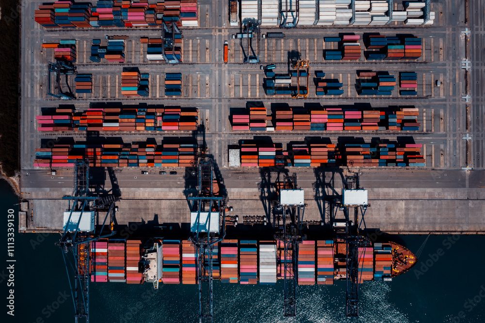 Poster commercial port in deep sea load and unloading cargo from ...