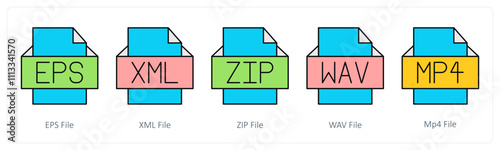 A set of files icons as eps file, xml file, zip file