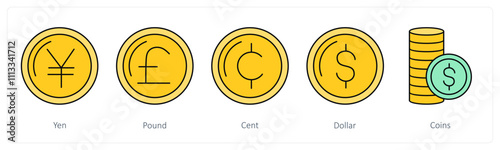 A set of business icons as yen, pound, cent