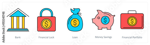 A set of business icons as bank, financial lock, loan