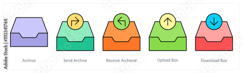 A set of mail icons as archive, send archive, receive archive