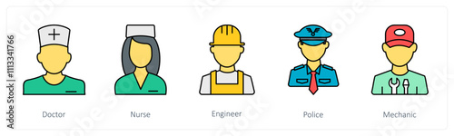 A set of people icons as doctor, nurse, engineer