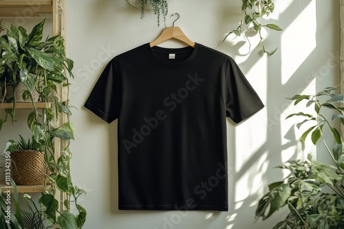 Black T-shirt Mockup with Front and Back View on Isolated White Background