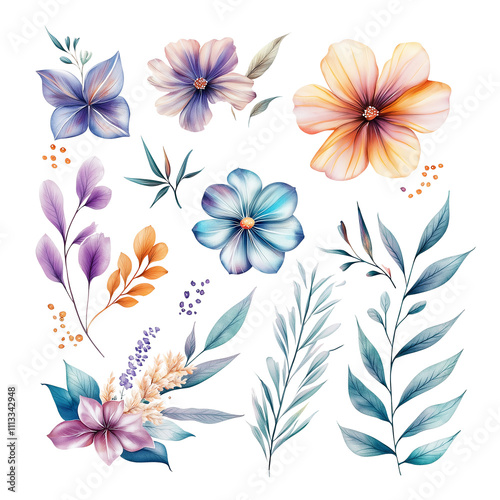 Modern Flower and Foliage Collection Abstract Plant Elements Set
