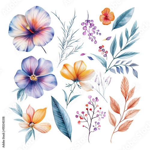 Watercolor Flower Set Artistic Botanical Pack with Transparent Background
