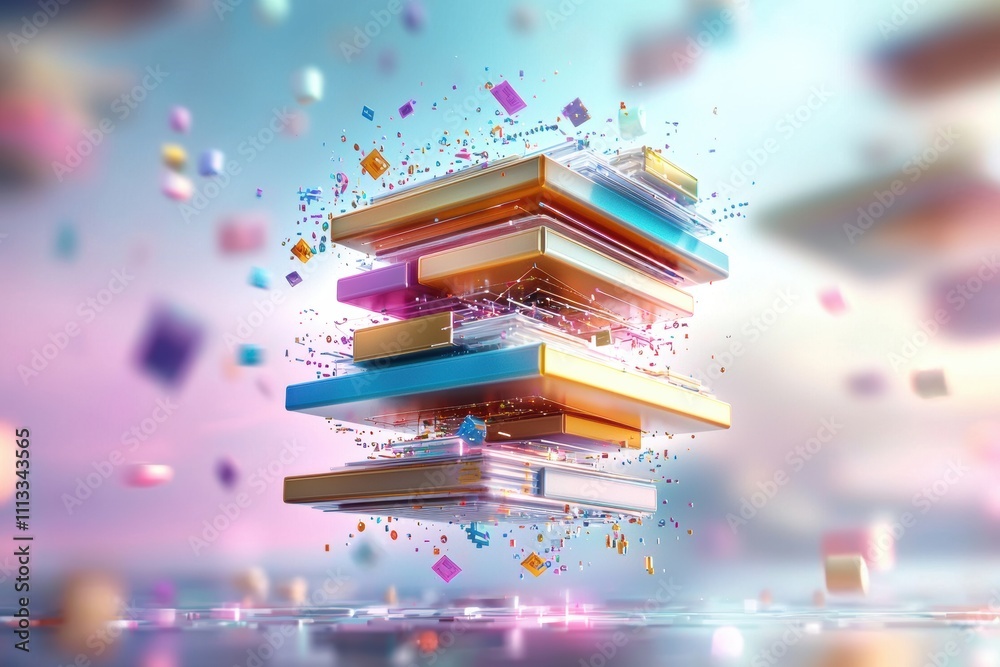 Abstract Colorful Stack of Blocks Floating in Air Abstract Colorful Stack of Blocks Floating in Air