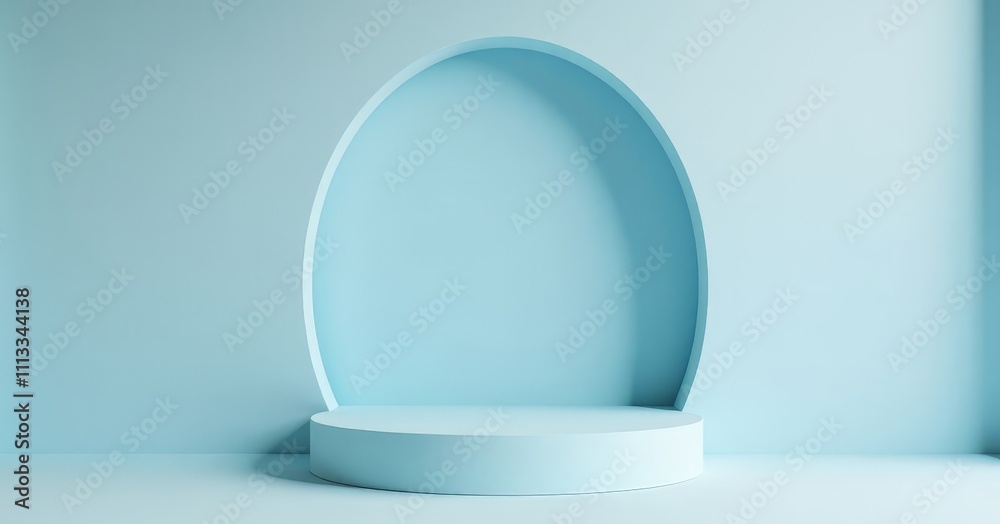 Elegant Blue Display Niche with Round Arch and Minimalist Circular Base Elegant Blue Display Niche with Round Arch and Minimalist Circular Base