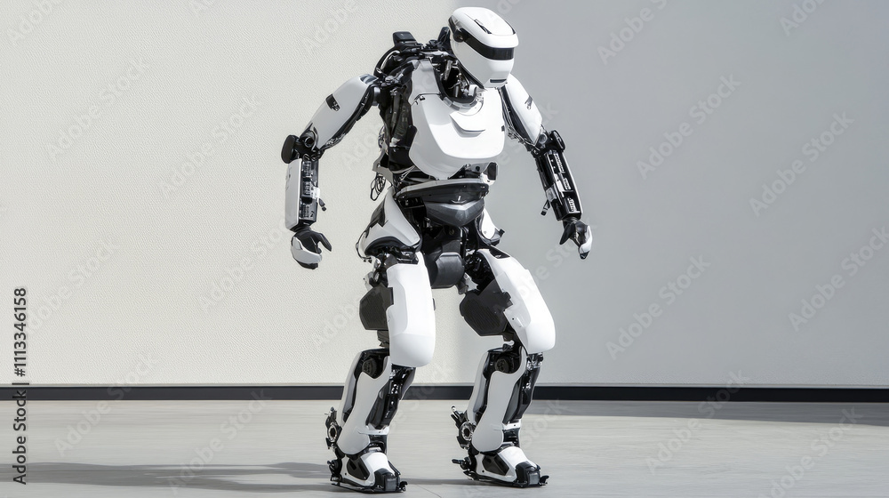 Futuristic Humanoid Robot in Motion Showcasing Advanced Technology in Minimalist Interior Futuristic Humanoid Robot in Motion Showcasing Advanced Technology in Minimalist Interior