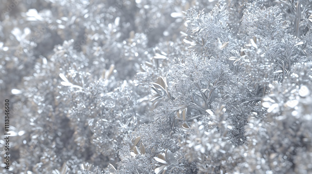 Obraz premium A close-up view of shimmering silver foliage, creating an ethereal, tranquil atmosphere.