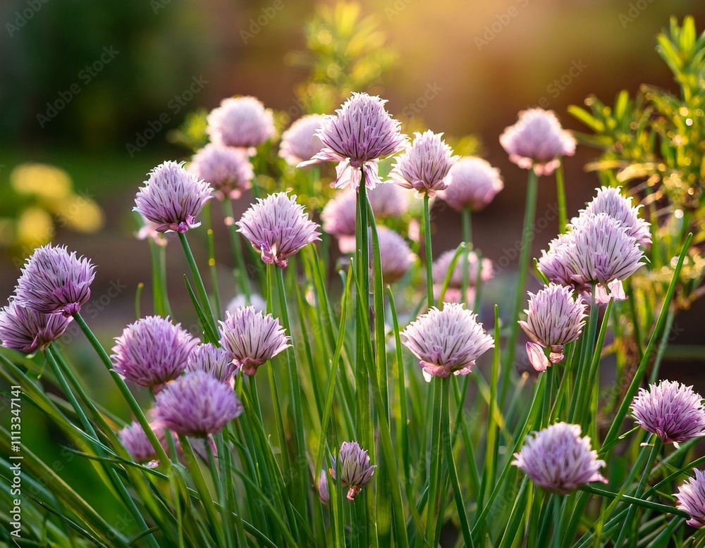 chives flowering in a garden chives flowering in a garden