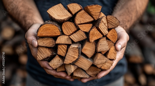 neatly stacked pile of firewood surrounded by scattered logs in a natural forest setting symbolizing preparation warmth sustainability and the harmony of human activity with nature photo