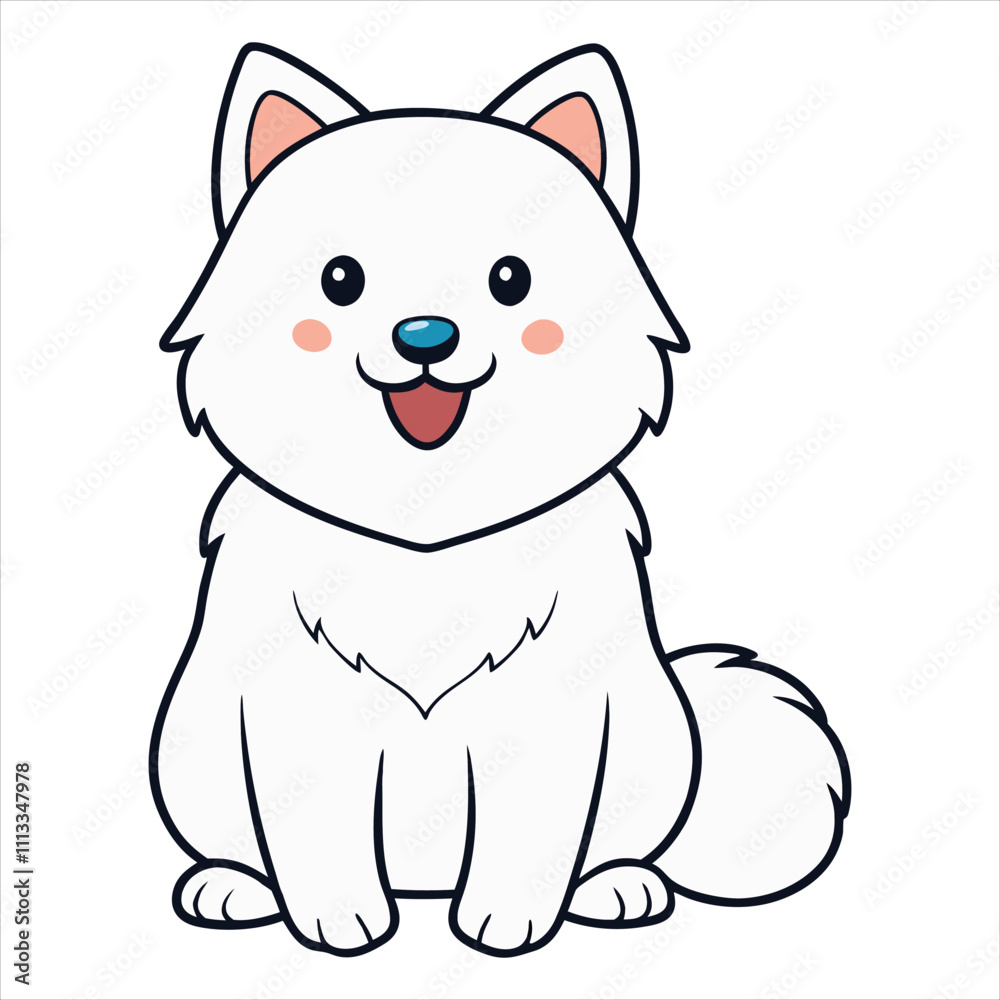 Naklejka premium Cute Baby Samoyed Dog Sitting Clipart Illustration Vector