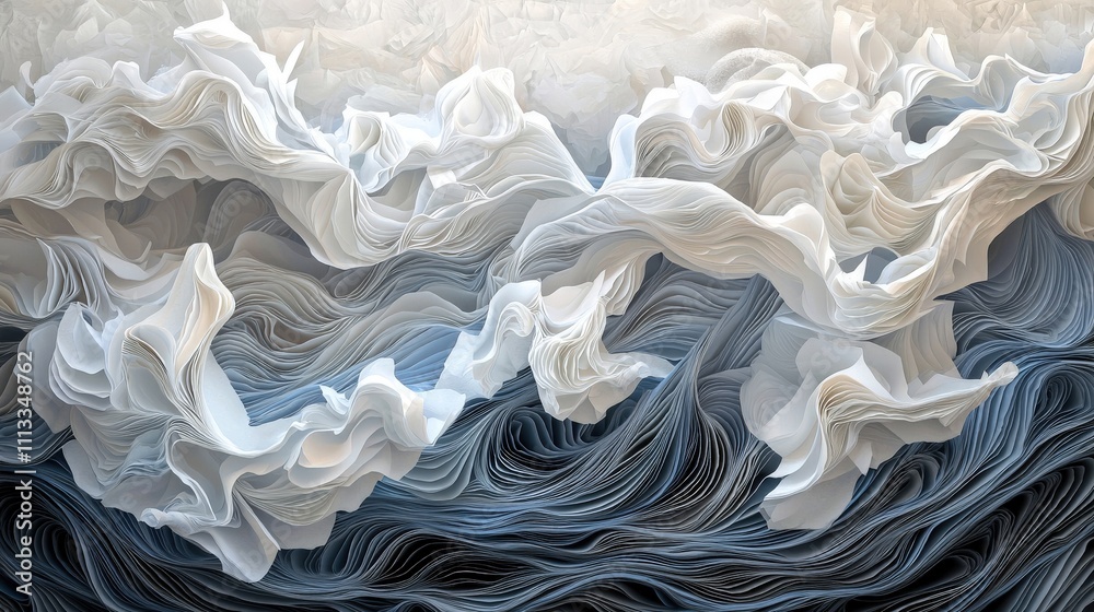 Intricate tissue paper composition waves artistic display home decor contemporary style aerial view creative concept Intricate tissue paper composition waves artistic display home decor contemporary style aerial view creative concept
