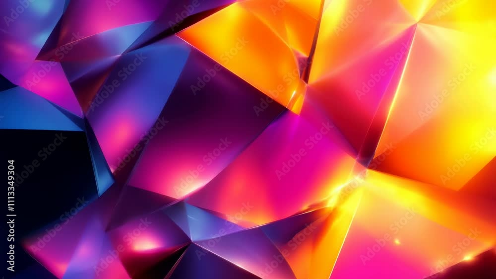 Colorful abstract background with triangles and squares. The colors are bright and vibrant, creating a lively and energetic atmosphere. The composition of the shapes
