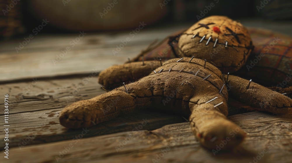 Illustration of a voodoo doll being created with sticks, cloth, and thread Illustration of a voodoo doll being created with sticks, cloth, and thread