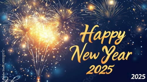 Wallpaper Mural Festive Fireworks Display with Cheerful New Year 2025 Greeting Torontodigital.ca