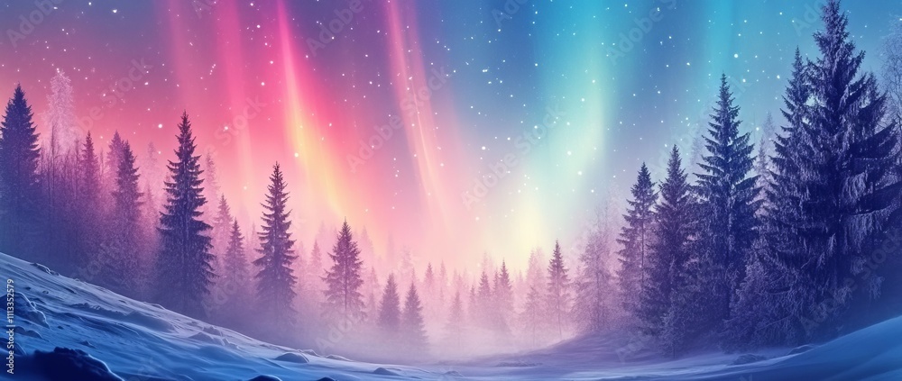 Stunning Northern Lights Over a Winter Forest. AI generated illustration