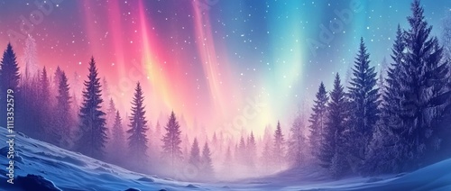 Obraz na płótnie Stunning Northern Lights Over a Winter Forest. AI generated illustration w salonie