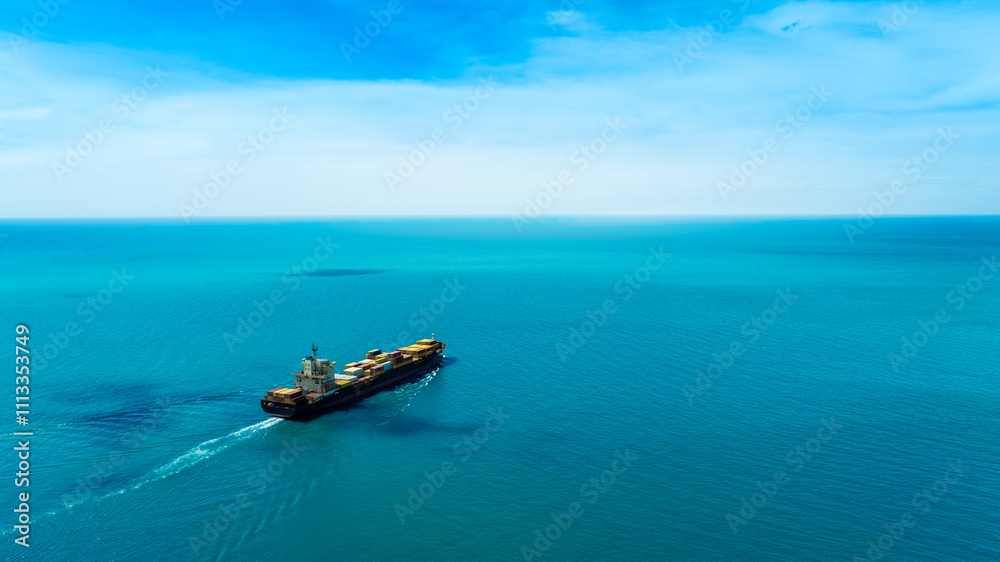 Aerial view of the freight shipping transport system cargo ship container. international transportation Export-import business, logistics, transportation industry concepts Aerial view of the freight shipping transport system cargo ship container. international transportation Export-import business, logistics, transportation industry concepts