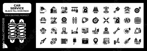 Car Service Black Fill Icons Pack, Contain Such Icons as mechanic,workshop,car jack and more