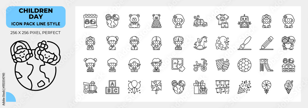 Obraz premium Children Day Line Icons Pack, Contain Such Icons as Teddy bear, rubber duck, kids and more