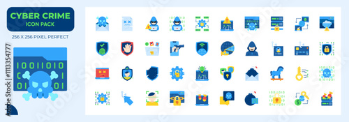 Cybercrime Flat Icons Pack, Contain Such Icons as Phishing, Hacker, DDOS,Cyber Attack and more