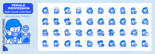 Female Profession Blue Icons Pack, Contain Such Icons as teacher, Businesswoman,Babysitter and more