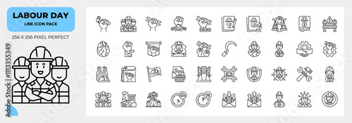 Labour Day Line Icons Pack, Contain Such as Factory, Networking, Labour Law and More