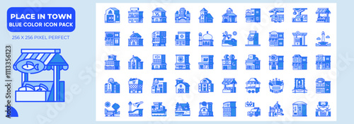 Place In Town Blue Icons Pack, Contain Such as Station, Fire Station, Zoo and More