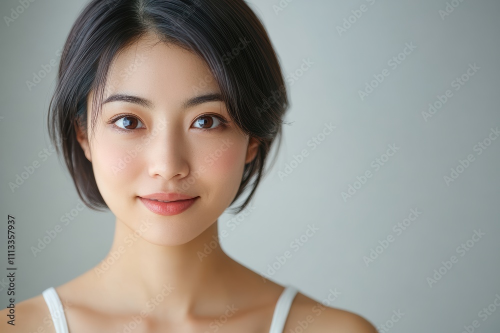 With radiant complexion, an Asian woman exudes elegance and vitality, making her image perfect for skincare and beauty product promotions. With radiant complexion, an Asian woman exudes elegance and vitality, making her image perfect for skincare and beauty product promotions.