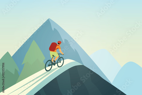 mountain bike rider , mental health rehab, psychology therapy concept, cartoon vector illustration 