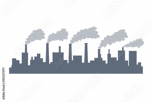 Industrial Skyline with Smoke Emission from Factories and Plants