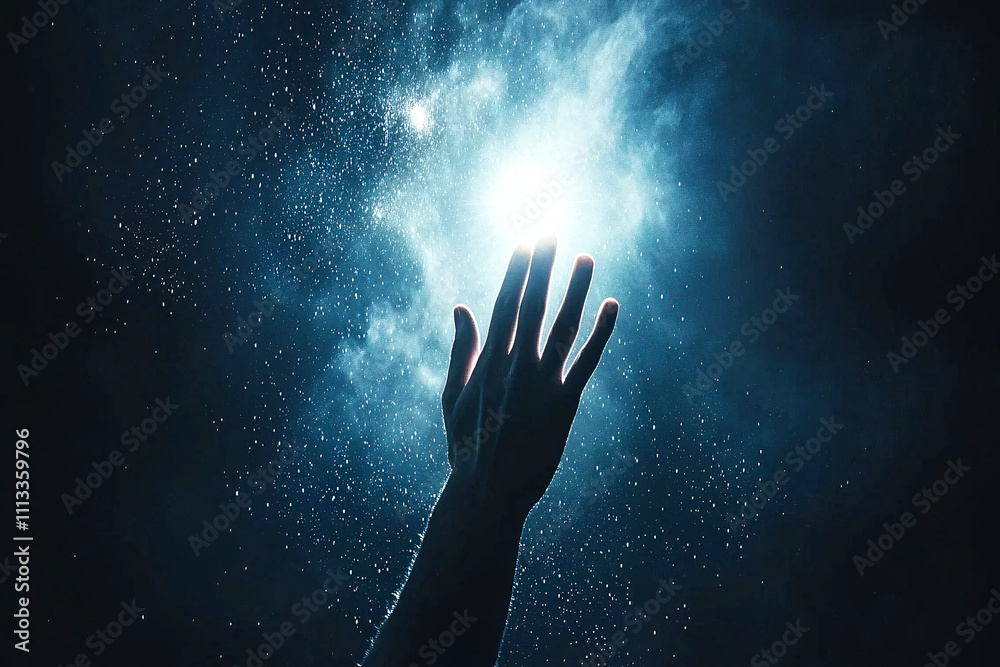A glowing star in the night sky is reached for by an outstretched hand, symbolizing the quest for personal aspirations A glowing star in the night sky is reached for by an outstretched hand, symbolizing the quest for personal aspirations