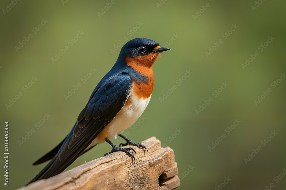 Red-and-White-Breasted Swallow Perched on Wooden Fence Post Red-and-White-Breasted Swallow Perched on Wooden Fence Post