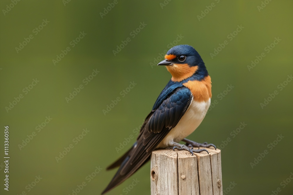 Majestic Red-rumped Swallow Perched on Wooden Post Majestic Red-rumped Swallow Perched on Wooden Post