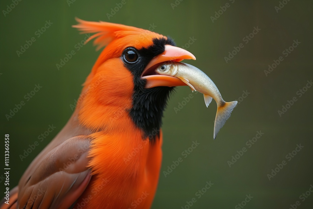 vibrant orange woodpecker Catching a Small Fish vibrant orange woodpecker Catching a Small Fish