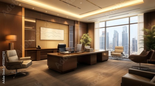 Modern Executive Office Design: Luxury Workspace with City Views