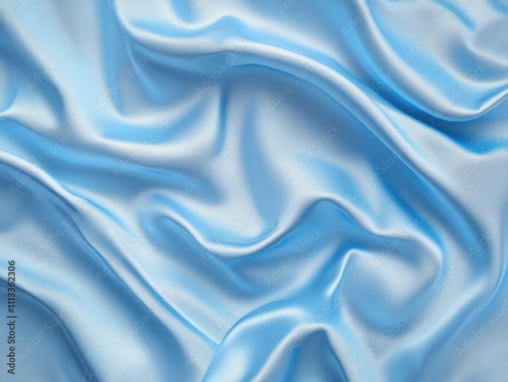 Obraz premium Serene Blue Silk Fabric Drapes Gracefully, Elegant Texture, Soft Flowing Waves, Luxurious Feel, Calming Design Concept