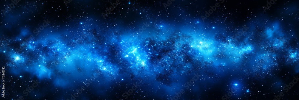 Naklejka premium Stunning Night Sky Filled with Glowing Stars and Galaxies on Deep Blue Background