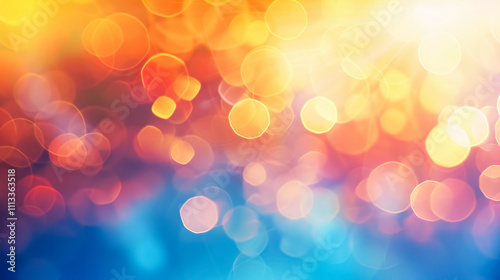 Blur Glow Overlay: Lens flare filter with bokeh sunlight glare leak. Retro illumination effect with defocused orange, blue, and white light, abstract background.