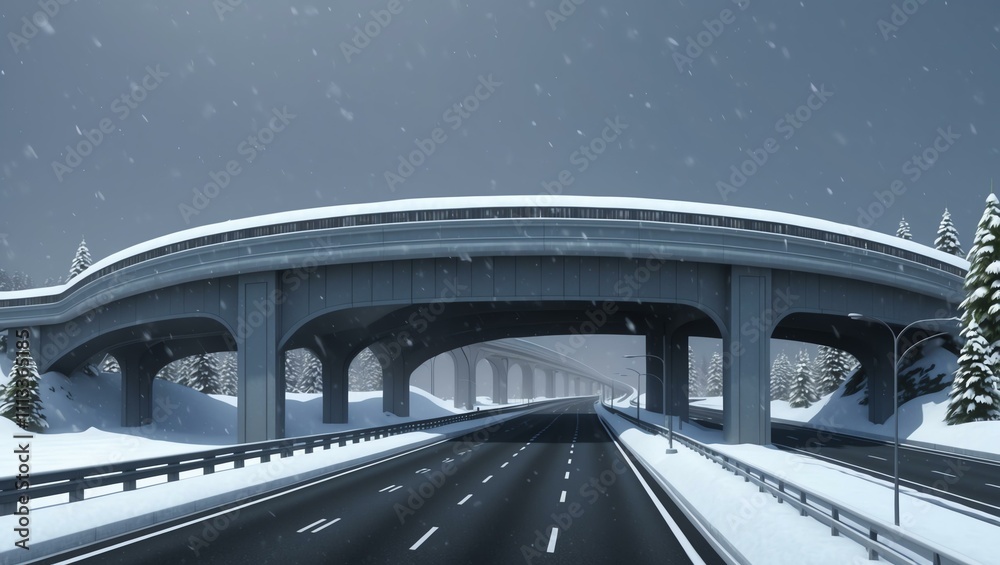 Elegant anime style of a highway exterior coated with snow background Elegant anime style of a highway exterior coated with snow background
