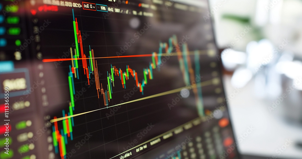 Close-up of a computer screen displaying stock market charts. Close-up of a computer screen displaying stock market charts.