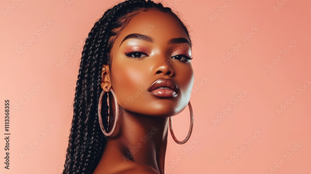 On a pink backdrop, Black women with elegant braids and glowing skin shine, making this image perfect for luxury skincare promotions. On a pink backdrop, Black women with elegant braids and glowing skin shine, making this image perfect for luxury skincare promotions.