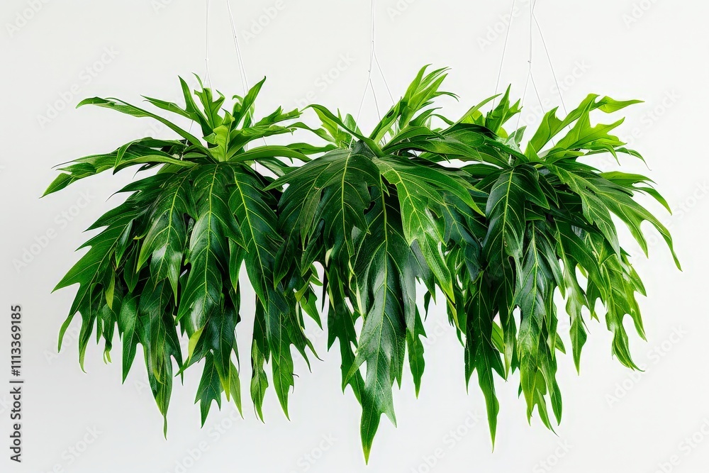 Fototapeta premium Hanging Green Plants Against White Wall
