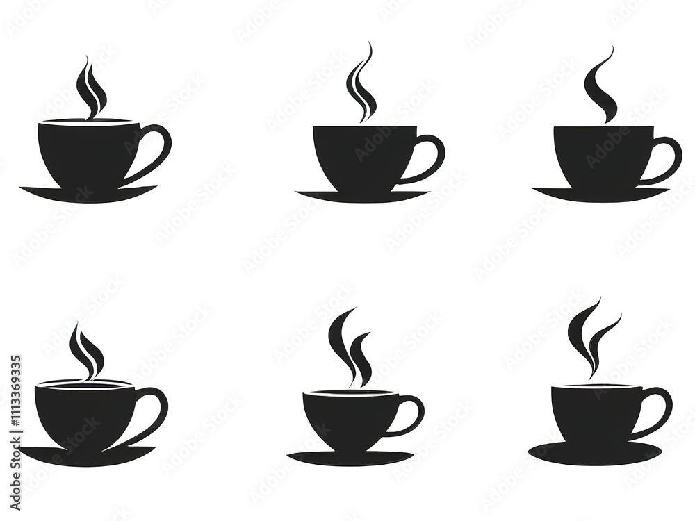 Obraz premium Simple coffee cup design with rising steam, perfect logo style on a transparent background. 