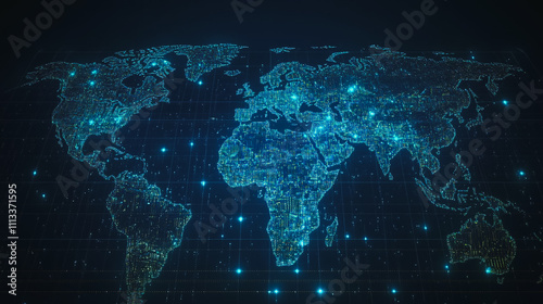 abstract business connection of line from nail node to node on world map background Innovation network points Earth's surface