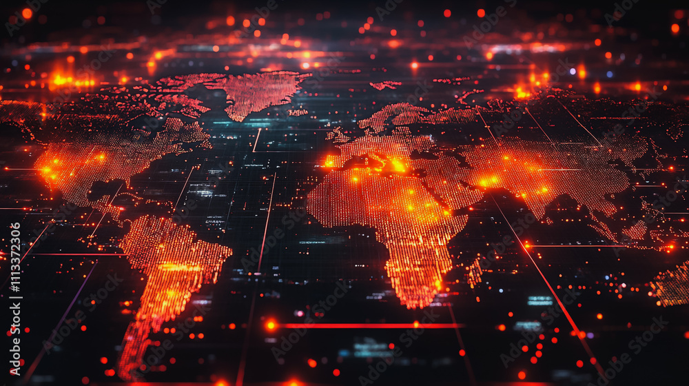 Obraz premium abstract business connection of line from nail node to node on world map background Innovation network points Earth's surface