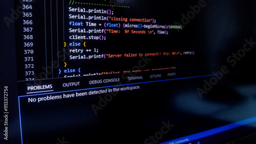Programming code on a computer screen. Source code photo. Embedded System Technology background. 