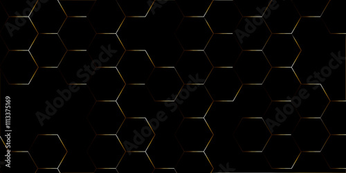 Abstract hexagon black background with golden shadow black background Futuristic golden neon honeycombs. Modern technology design. Vector .